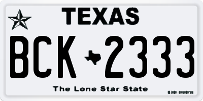 TX license plate BCK2333