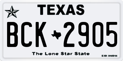 TX license plate BCK2905
