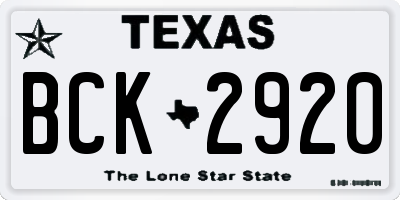 TX license plate BCK2920