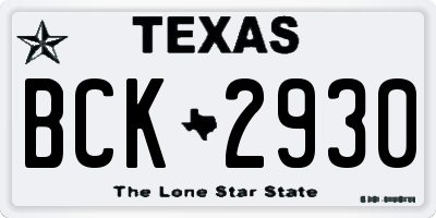 TX license plate BCK2930