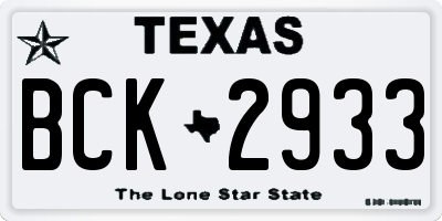 TX license plate BCK2933