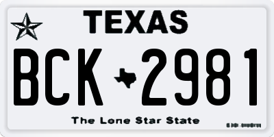 TX license plate BCK2981
