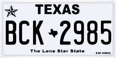 TX license plate BCK2985