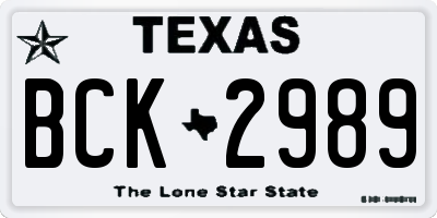 TX license plate BCK2989