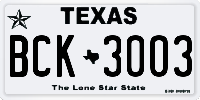 TX license plate BCK3003