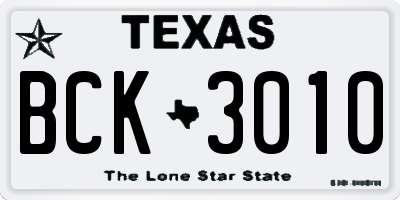 TX license plate BCK3010