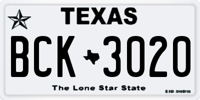 TX license plate BCK3020