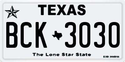 TX license plate BCK3030