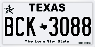 TX license plate BCK3088