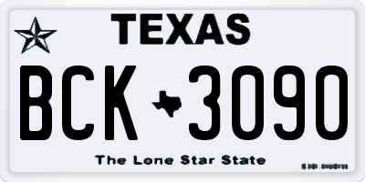 TX license plate BCK3090