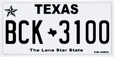 TX license plate BCK3100
