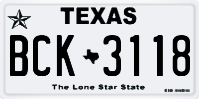 TX license plate BCK3118