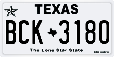 TX license plate BCK3180