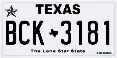 TX license plate BCK3181
