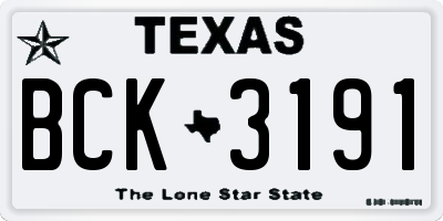 TX license plate BCK3191