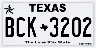 TX license plate BCK3202
