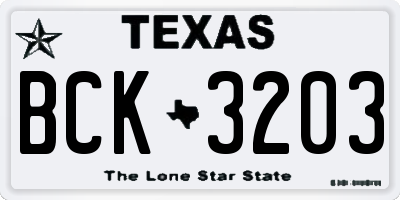 TX license plate BCK3203