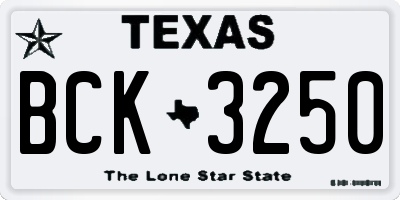 TX license plate BCK3250