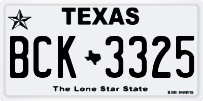 TX license plate BCK3325