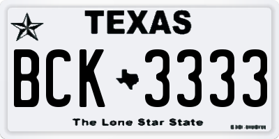TX license plate BCK3333
