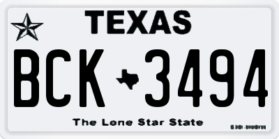 TX license plate BCK3494