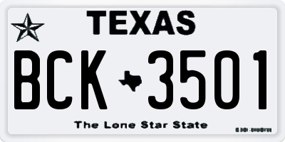 TX license plate BCK3501