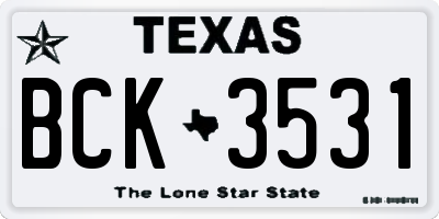 TX license plate BCK3531