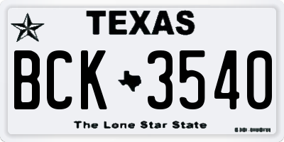 TX license plate BCK3540