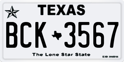 TX license plate BCK3567