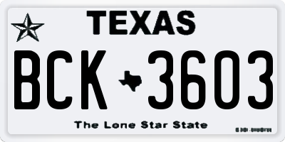 TX license plate BCK3603