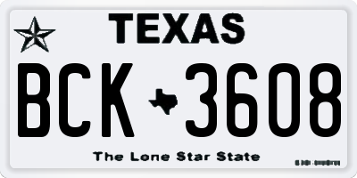 TX license plate BCK3608