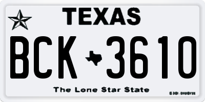 TX license plate BCK3610