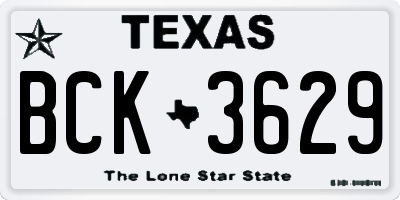 TX license plate BCK3629
