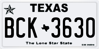 TX license plate BCK3630