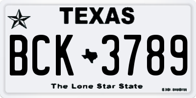 TX license plate BCK3789