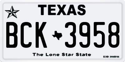 TX license plate BCK3958