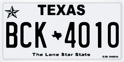 TX license plate BCK4010
