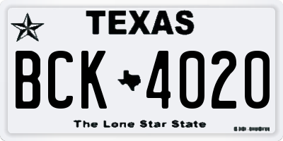 TX license plate BCK4020