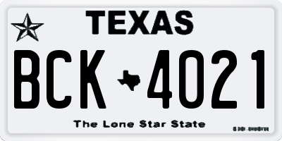 TX license plate BCK4021
