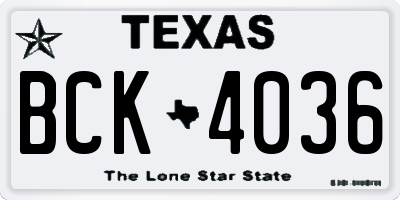 TX license plate BCK4036