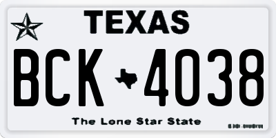 TX license plate BCK4038