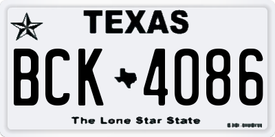 TX license plate BCK4086