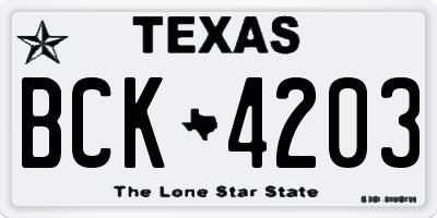 TX license plate BCK4203