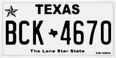 TX license plate BCK4670