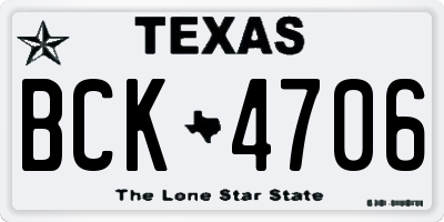 TX license plate BCK4706