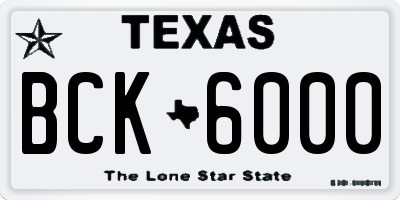 TX license plate BCK6000