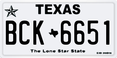 TX license plate BCK6651