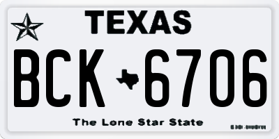 TX license plate BCK6706
