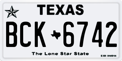 TX license plate BCK6742