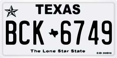 TX license plate BCK6749
